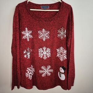 Karen Scott Ugly Christmas Sweater Snowflakes Snowman Red Size 1X
